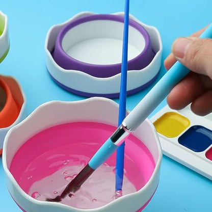 4 PCS Collapsible Paint Brush Washer Multifunctional Collapsible Bucket Foldable Water Cup Silicone Portable Painting Water Cup Mini Washing Buckets Brush Holder for Watercolor Oil Painting - color: Pink, Purple