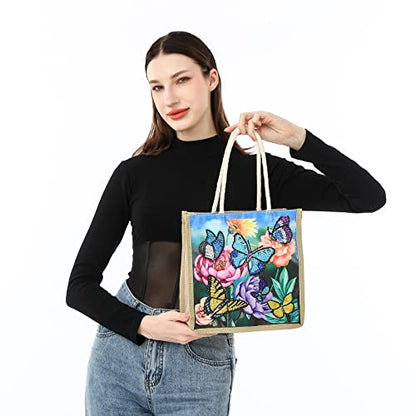 DOOSAI Diamond Painting Canvas Tote Bags 4 Pack Boho Diamond Dots Art Kits Shoulder Bags 5D DIY Handbags Handmade Gifts Reusable Shopping Bags with Handles for Women Adults(Peacock Butterflys Flower) - color: 4 Pack Peacock Butterflys Flowers