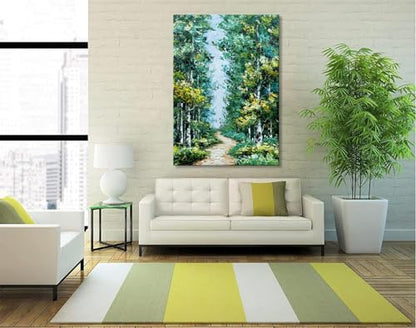 Alenoss Hand Painted Oil Painting on Canvas, Green Textured Wall Art | 28x40 inches Forest Painting for Living Room Bedroom - color: AL-B103