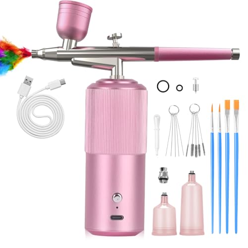 Airbrush Kit with Compressor, Bornbyme Airbrush for Nails Paint Sprayer DIY Air Brush Spray Gun for Aura Ombre Nails, Makeup, Painting, Cake Baking, Barber, Pink - color: Pink-2