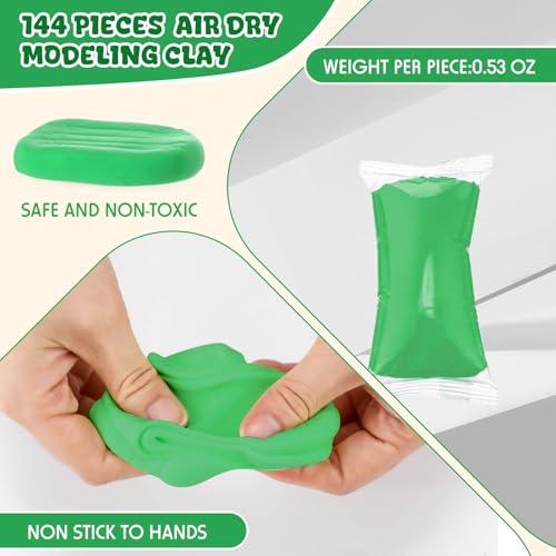 VioraWhite 144 Pcs Air Dry Clay Bulk 76 oz Mardi Gras Soft DIY Modeling Clay Kit Magic Foam Crafts for Sculpting Kids Gifts Party School Supplies for Crafts Artistic Project(Emerald Green) - color: Emerald Green