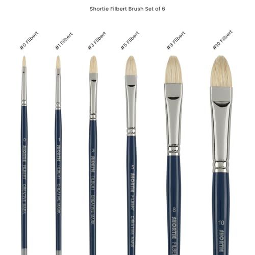 Creative Mark 6 Piece Filbert Short Handle Paintbrush Set, Perfect for Oil and Alkyd Painting, Traveling & Workshops - size: Filbert