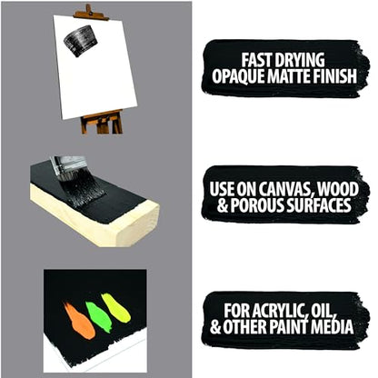 Handy Art Acrylic Gesso, 16 oz, Black, Primer for Canvas, Wood, & Artist Painting Surfaces, Enhances Acrylic Paint Adhesion, Low Viscosity, Thick Coverage, Certified Safe & AP Non-Toxic, Made in USA - color: Black Gesso, size: 16 Fl Oz (Pack of 1)