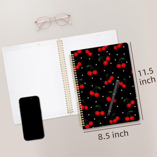 Cute Spiral Notebook journal A4 Aesthetic Pretty Design for Women Girls Kawaii with Pocket, 8.5 x 11 inch, Lined, Cherry - color: Cherry, style: Lined