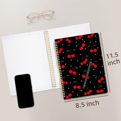 Cute Spiral Notebook journal A4 Aesthetic Pretty Design for Women Girls Kawaii with Pocket, 8.5 x 11 inch, Lined, Cherry - color: Cherry, style: Lined