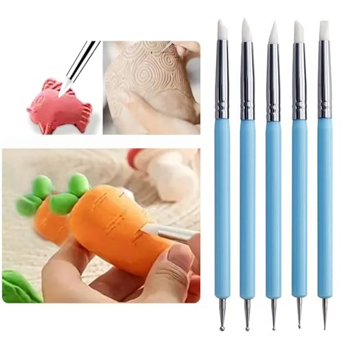 9Pcs Clay Sculpting Tool Set, Blue Dual-Ended Silicone Clay Brushes & Ball Stylus Tools, Professional Polymer Clay Kit for Sculpting, Texturing & Detailing, Ideal for Pottery, Ceramic & DIY Crafts - color: 9Pcs