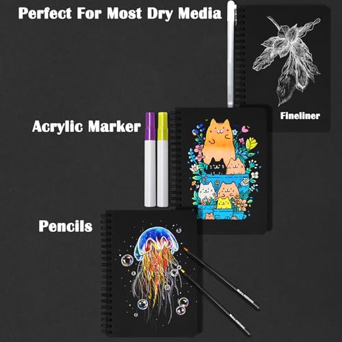 5x7 Black Paper Sketchbook,Spiral Bound Journal Notebook,70 Sheets 110gsm | Acid-Free Drawing Paper Suit Pencil, Ink, And Light Wash. Compact Size Fits Bags, Great For Sketching Anywhere. - color: 1-black paper