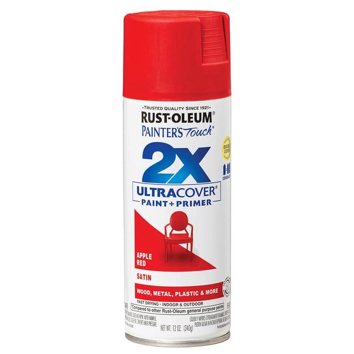Rust-Oleum Painter's Touch 2X Ultra Cover Spray Paint, Satin Apple Red - color: Satin Apple Red, size: 12 Ounce (Pack of 6)