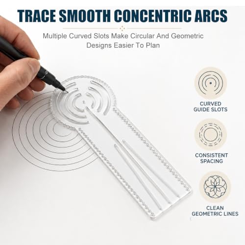 3-in-1 Mandala Dot Art Tool with Precision Holes, Professional Circle Maker, Compass and Protractor Ruler for Geometric Pattern Design and Dotting Art