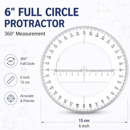 Zonon 2 Pack 360 Degree Protractor, 6 Inch Multifunctional Drawing Ruler Rotatable Mathematical Function Math Geometry Ruler Set, Large Clear Circle Protractor Drafting Tools for Engineering(Classic) - style: Classic