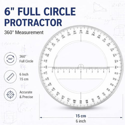 Zonon 2 Pack 360 Degree Protractor, 6 Inch Multifunctional Drawing Ruler Rotatable Mathematical Function Math Geometry Ruler Set, Large Clear Circle Protractor Drafting Tools for Engineering(Classic) - style: Classic