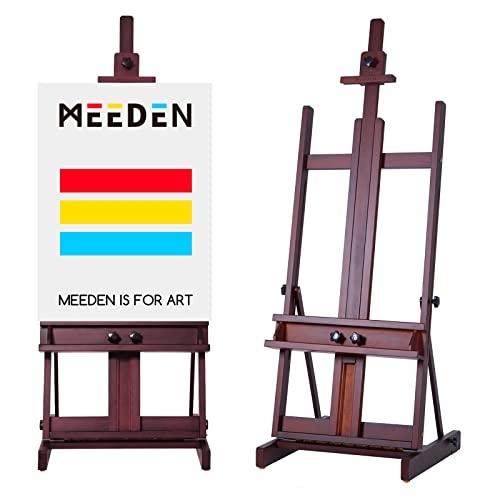 MEEDEN Art Painting Easel, Beech Wood Studio Easel 53" to 91"H, Holds Canvas to 78", Large Professional H-Frame Easel Stand with Storage Tray, Adjustable Floor Easel for Artists & Adults, Deep Walnut - color: Deep Walnut