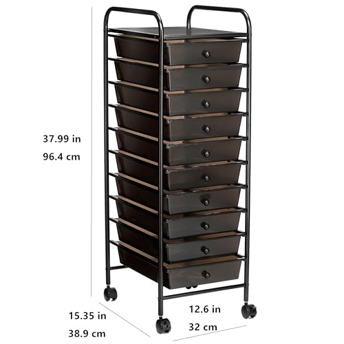Simply Tidy 10 Drawer Matte Black Rolling Cart - Mobile Organizer with Removable Drawers, Swivel & Locking Casters, Durable Tubular Frame - 1 Set - color: Matte Black