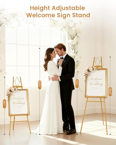 53.9" Gold Easel Stand for Sign, Heavy Duty Metal Display Easel with Storage Bag, Adjustable Art Easel for Wedding Sign, Painting, Picture - color: Gold DM