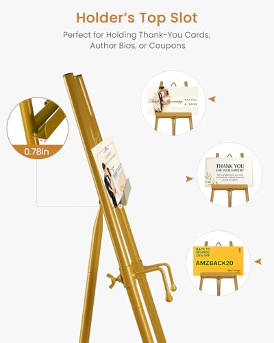 53.9" Gold Easel Stand for Sign, Heavy Duty Metal Display Easel with Storage Bag, Adjustable Art Easel for Wedding Sign, Painting, Picture - color: Gold DM