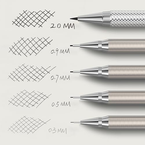 Mr. Pen- Metal Mechanical Pencil in Leather Case, 5 Pack, 5 Sizes, 0.3, 0.5 | 0.7, 0.9 & 2mm, 6x Tubes Lead Refill, Erasers & Sharpener for School Supplies, Note Taking, Drawing, Fathers Day Gift