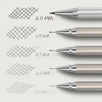 Mr. Pen- Metal Mechanical Pencil in Leather Case, 5 Pack, 5 Sizes, 0.3, 0.5 | 0.7, 0.9 & 2mm, 6x Tubes Lead Refill, Erasers & Sharpener for School Supplies, Note Taking, Drawing, Fathers Day Gift