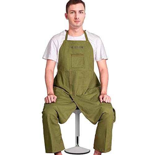Full Coverage Pottery Apron Split Leg - 100% Cotton Canvas Potter's & Ceramics Aprons with Pockets for Women & Men - color: Green