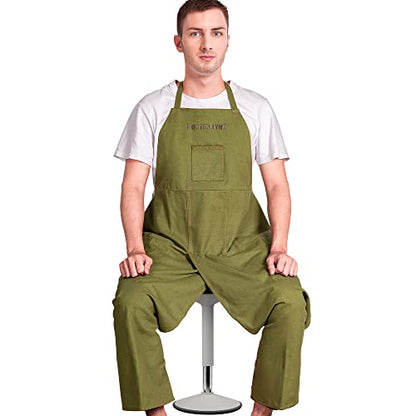 Full Coverage Pottery Apron Split Leg - 100% Cotton Canvas Potter's & Ceramics Aprons with Pockets for Women & Men - color: Green