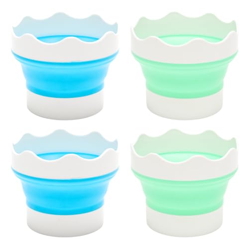 PINE & LINEN 4pcs Collapsible Paint Water Cup,Silicone Portable Watercolor Brush Holder & Cleaner,Foldable Washing Bucket for Outdoor Painting,Travel,Art Class
