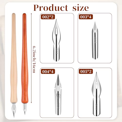 14 Pcs Calligraphy Nibs Dip Pen Nibs Holders with Comic Wooden Drawing Pens Holder with Stainless Steel Nib, Oblique Calligraphy Dip Pens Set Fluid Writer Pen for Writing, Painting, Signing, Sketch