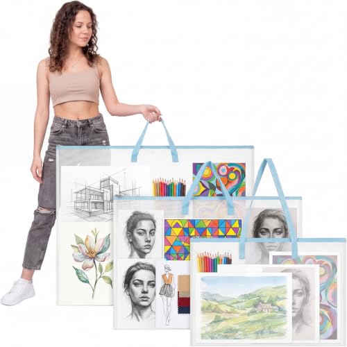 3 Pcs Large Art Portfolio Bags 36 x 48'', 24 x 36'', 18 x 24'' Poster Storage Mesh Folder Bulletin Board Artwork Case with Handle Zipper for Scrapbook Keepsake Teacher Classroom Organization