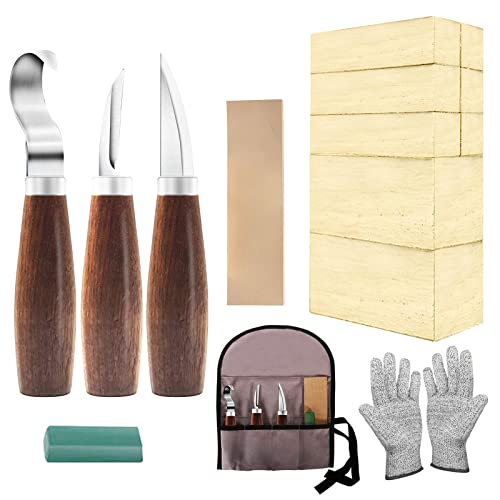 Cor cordium Wood Whittling Kit with Basswood Blocks Sets for Adults and Beginners,Carving Set Includes 3pcs Widdling Knife & 8pcs Blocks & Gloves,Gifts for Christmas,Fathers Day,Mothers Day