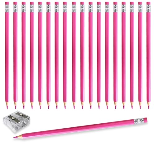Adhere 25pcs Checking Pencils Erasable colored Pencils Pre-Sharpened #2 HB,for Checking Tests Grading,Map Coloring, editing Office Favors,including a Free sharpener. (Pink) - color: Pink