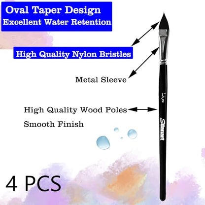 Sdanart Cat Tongue Watercolor Brushes,4 PCS Oval Wash Paint Brushes | Floral Petal Watercolor Brush，Pointed Oval Paintbrush Professional Cat's Tongue Paint Brush Artist Painting Paintbrushes