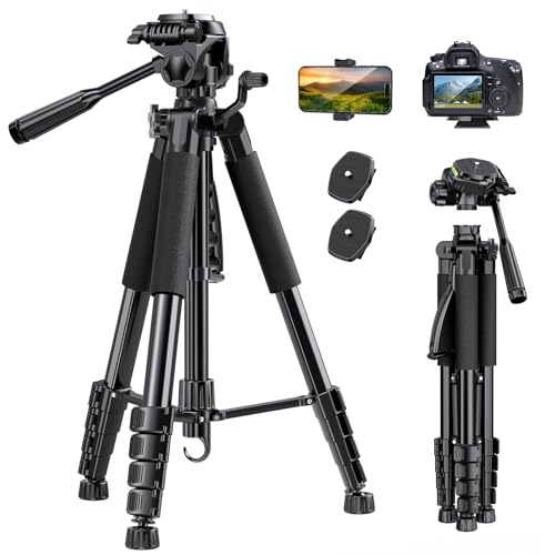 UBeesize 74" Camera Tripod with Phone Holder and Remote, Heavy Duty Tripod Stand with Portable Bag for Phone and Camera, Compatible with DSLR Cameras, Cell Phones, Spotting Scopes and Binoculars - size: 74Inches