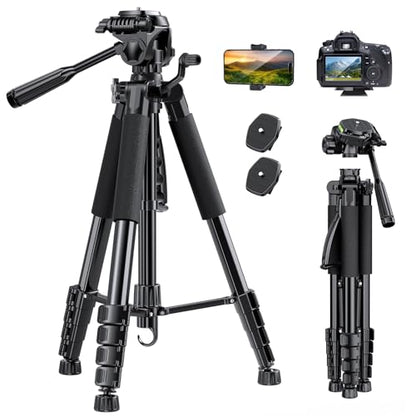UBeesize 74" Camera Tripod with Phone Holder and Remote, Heavy Duty Tripod Stand with Portable Bag for Phone and Camera, Compatible with DSLR Cameras, Cell Phones, Spotting Scopes and Binoculars - size: 74Inches