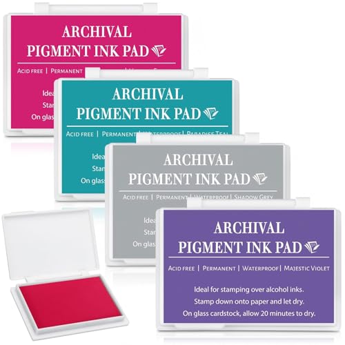 MotiMind 4 Pcs Archival Pigment Waterproof Ink Pad for Stamps, Multicolor | Pigment Stamp Pads for Card Making Scrapbooking, Archival Acid-free Quality, 3.7x2.5 Inch, Works on Paper Glass - color: Multicolor