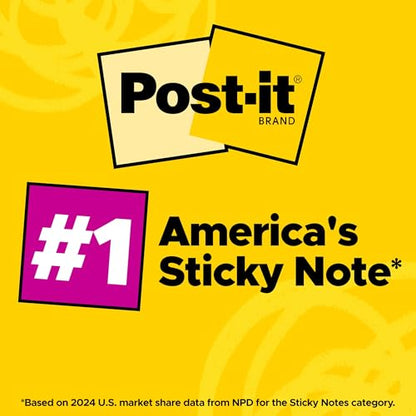 Post-it Super Sticky Notes, 3 x 3 in, Supernova Neons, 24 Pads | School Supplies and Oﬃce Supplies, 2X the Sticking Power - size: 24 Pads – 70 Sheets Each