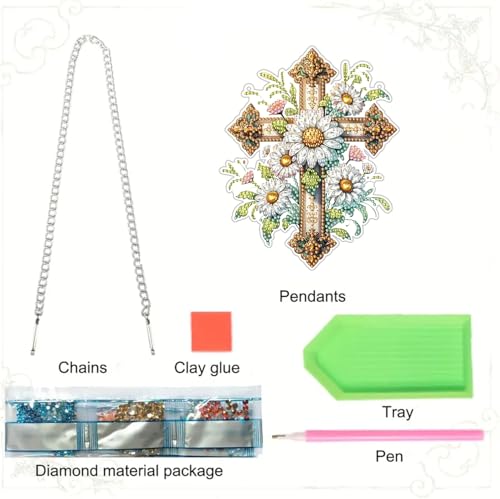 RYMILIE Hanging Diamond Art Kits for Adults Christian Floral Cross - color: DP02436