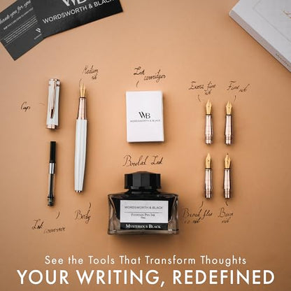 Wordsworth & Black Luxury Fountain Pen Set for Writing, 6 Nibs, White Rose - color: White Rose Gold