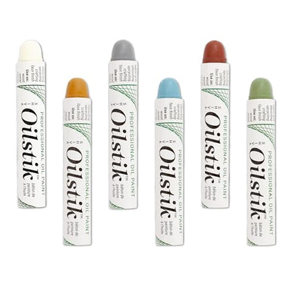 Jack Richeson & Co Shiva Artist Grade Oilstiks Set – 6 Neutral Landscape Colors (Antique White, Wedgewood Blue, Pewter Gray, Yellow Ochre, Celadon Green, Barn Red) – Professional Oil Paint Sticks for Canvas, Fabric, Wood & Mixed Media