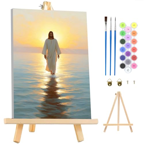 MAXBYE Framed Paint by Numbers Kits for Adults, Jesus Paint by Numbers Kit for Adults with Wooden Easel, Easy DIY Oil Painitings Kits with Tools for Beginners Gift Home Wall Decor 10×14 Inch - color: ZL076