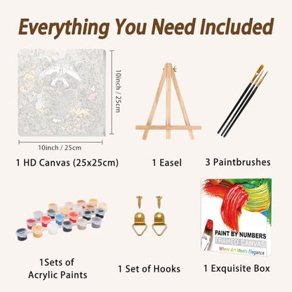 AUKELHJ Framed Paint by Numbers Kit for Adults, Raccoon, 10x10 inch - color: 15-Raccoon