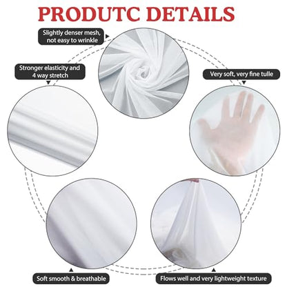 Power Mesh Fabric Superfine 4-Way Stretch Net 5 Yards Long 60" Wide (White) - color: White, size: 5 Yards