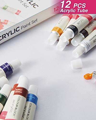 COLOUR BLOCK 12pc Acrylic Paint Tubes -12 ml of Vivid Colors for Students & Professionals