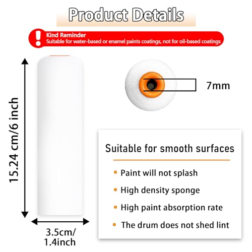 15 Pieces Paint Roller Cover, 6 inch Foam Roller Brushes | High Density Foam Paint Rollers, Mini Paint Roller Kit for Painting Walls, Ceilings, Cabinets, Cupboards, Doors - size: 6",15pcs