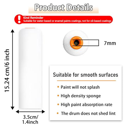 15 Pieces Paint Roller Cover, 6 inch Foam Roller Brushes | High Density Foam Paint Rollers, Mini Paint Roller Kit for Painting Walls, Ceilings, Cabinets, Cupboards, Doors - size: 6",15pcs