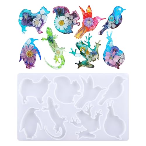 3 Pcs Animal Silicone Molds Bird Snail Penguin Molds Resin Silicone Molds Keychain Epoxy Resin Molds for DIY Jewelry Making - color: 3pcs-147x232x8mm-animal molds