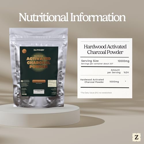Zen Principle Hardwood Activated Charcoal Powder 100 Percent from USA Trees. All Natural. Whitens Teeth, Rejuvenates Skin and Hair, Supports Better Digestion, 8 oz. - size: 8 Ounce (Pack of 1)