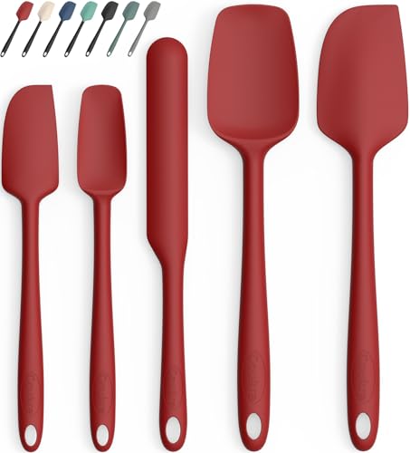 Coukre Silicone Spatula Set of 5,High Temperature Resistant, Food Grade Silicone, Dishwasher Safe, for Baking, Cooking (Pure Red) - color: Pure Red