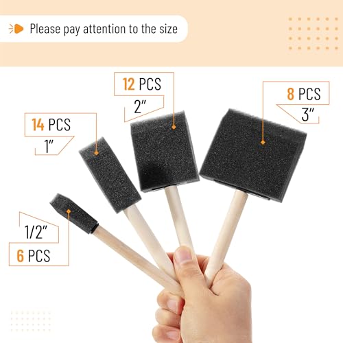 Bates- Foam Paint Brushes, 40 Pack, Assorted Sizes, 1/2", 1", 2" & 3", Foam Brushes for Painting with Lightweight Wooden Handles - size: 1/2", 1", 2" & 3", 40 Pack