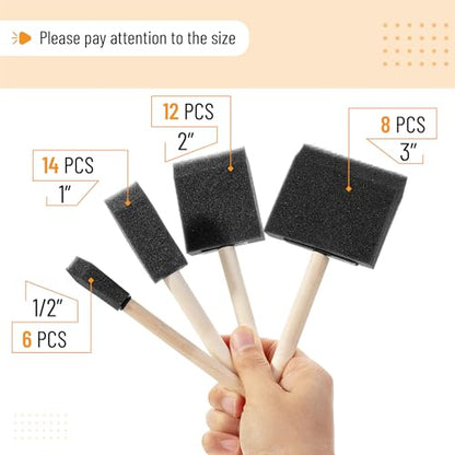 Bates- Foam Paint Brushes, 40 Pack, Assorted Sizes, 1/2", 1", 2" & 3", Foam Brushes for Painting with Lightweight Wooden Handles - size: 1/2", 1", 2" & 3", 40 Pack