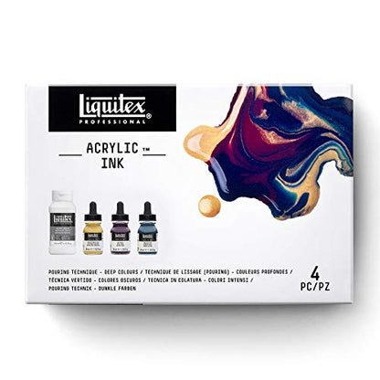 Liquitex Professional Acrylic Ink, 1-oz (30ml), Pouring Technique, Deep Colors, Set of 4 - color: Pouring Set - Deep Colors