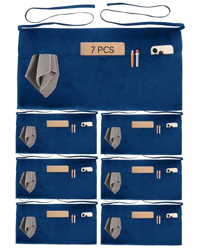 Xeoxarel Aprons with 4 Pockets (Available in 3 Pack / 7 Pack) 23.5'' X 11.5'' - color: 7 Pack Waiter Apron-navy Blue