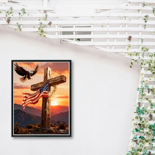 Independence Day Paint by Numbers Kit for Adults Beginner,4Th of July Acrylic Paint by Number Kits on Canvas,Bald Eagle and Cross Digital Oil Painting Art Kits for Home Decor without Frame 16x20 Inch.